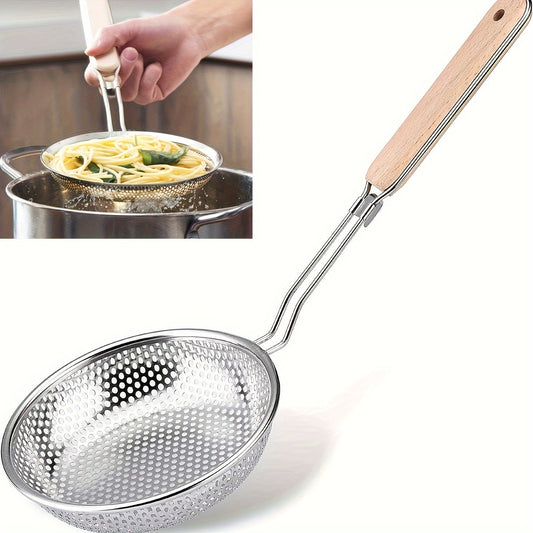 Stainless Steel Colander with Wooden Handle Essential Kitchen Skimmer