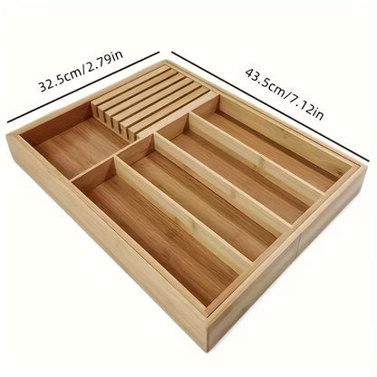 Expandable Bamboo Kitchen Drawer Organizer for Knives and Utensils