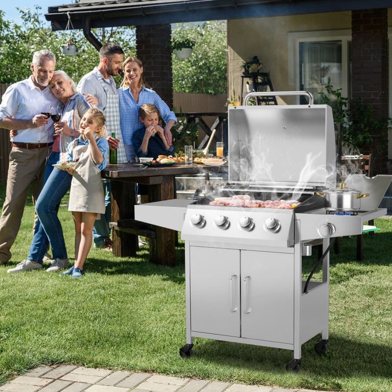 5-Burner Propane Gas Grill with Side Burner and 2 Prep Tables