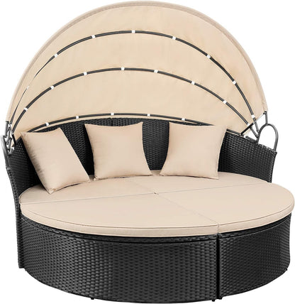 Patio Furniture Outdoor round Daybed with Retractable Canopy Wicker