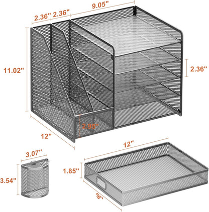 Desk Organizer with File Holder, 5-Tier Paper Letter Tray Organizer