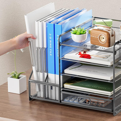 Desk Organizer with File Holder, 5-Tier Paper Letter Tray Organizer