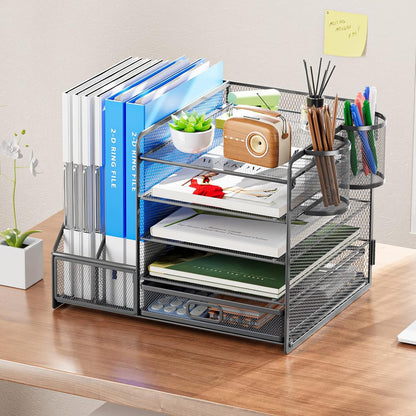 Desk Organizer with File Holder, 5-Tier Paper Letter Tray Organizer