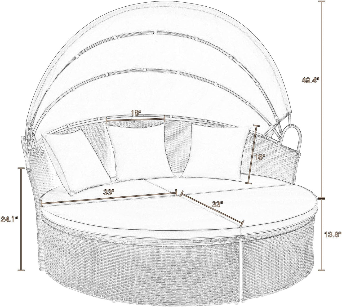 Patio Furniture Outdoor round Daybed with Retractable Canopy Wicker