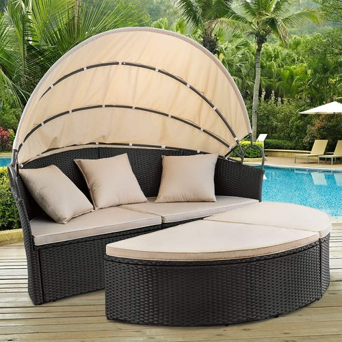 Patio Furniture Outdoor round Daybed with Retractable Canopy Wicker