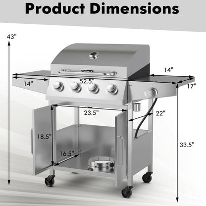 5-Burner Propane Gas Grill with Side Burner and 2 Prep Tables