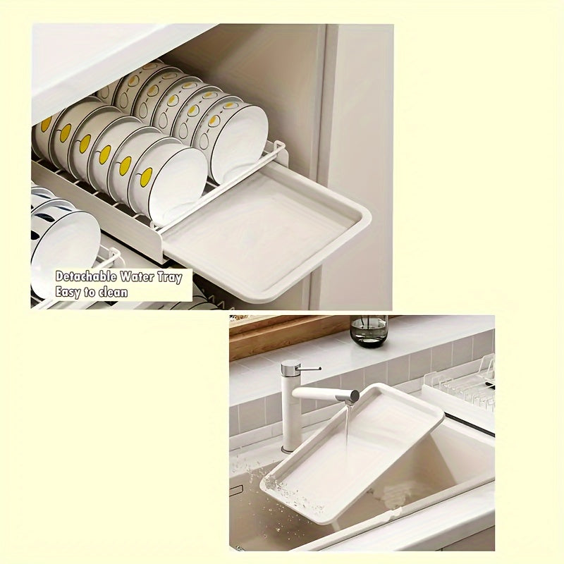 Space-Saving Stainless Steel Dish Rack - Pull-Out Kitchen Organizer