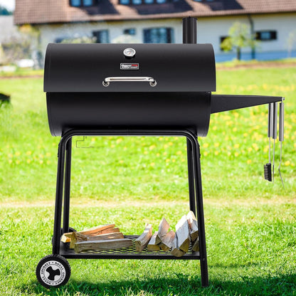 CC1830 30 Inch Barrel Charcoal Grill with Side Table, Outdoor BBQ