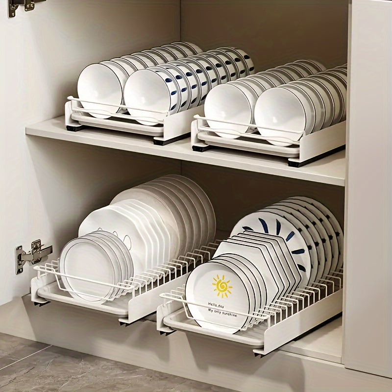 Space-Saving Stainless Steel Dish Rack - Pull-Out Kitchen Organizer