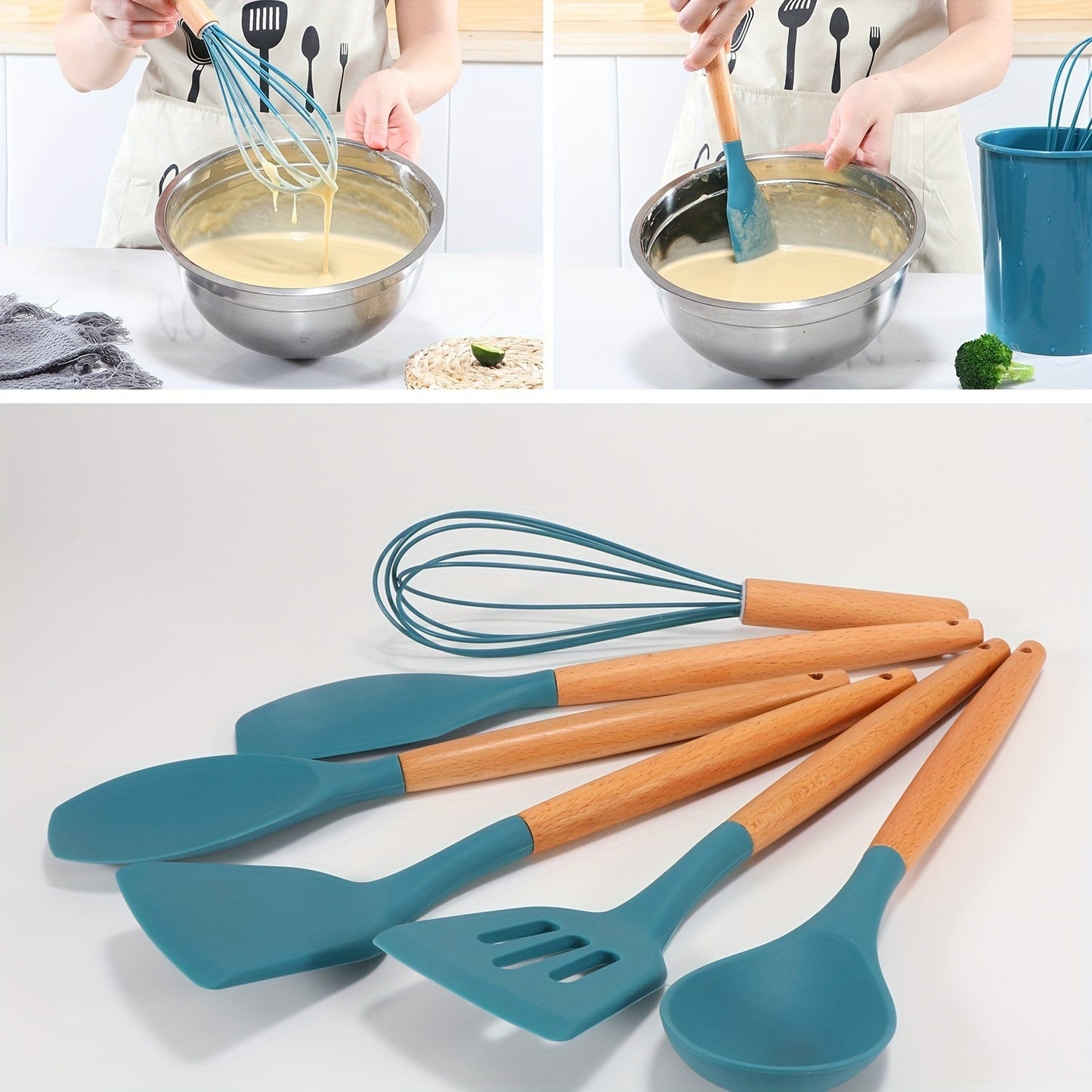 12Piece Grey Silicone Kitchen Utensil Set with Holder