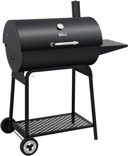 CC1830 30 Inch Barrel Charcoal Grill with Side Table, Outdoor BBQ