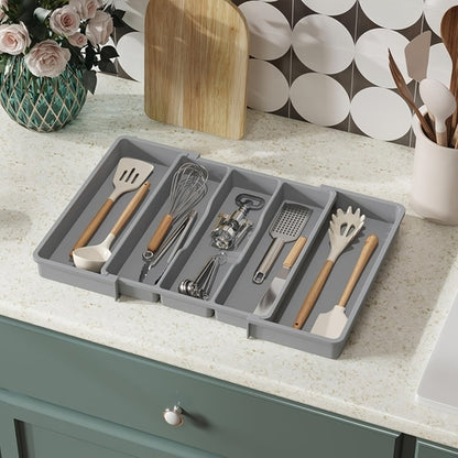 5-Compartment Expandable Utensil Organizer - Plastic, Foldable Kitchen