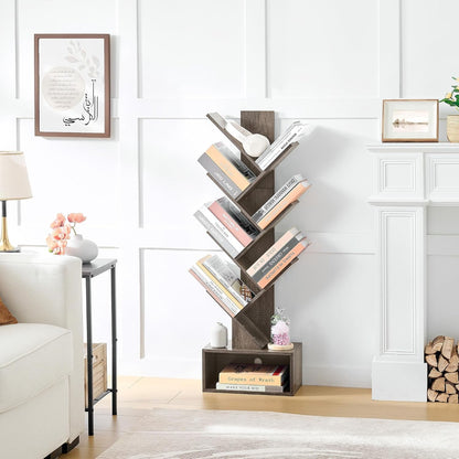 6 Tier Tree Bookshelf, Tall Bookcase with Drawer, Freestanding Book