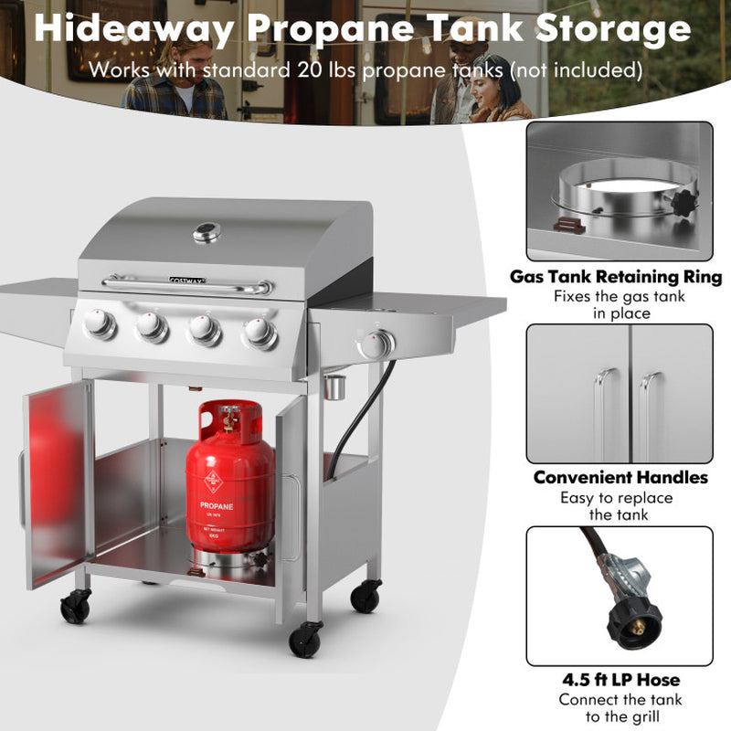 5-Burner Propane Gas Grill with Side Burner and 2 Prep Tables