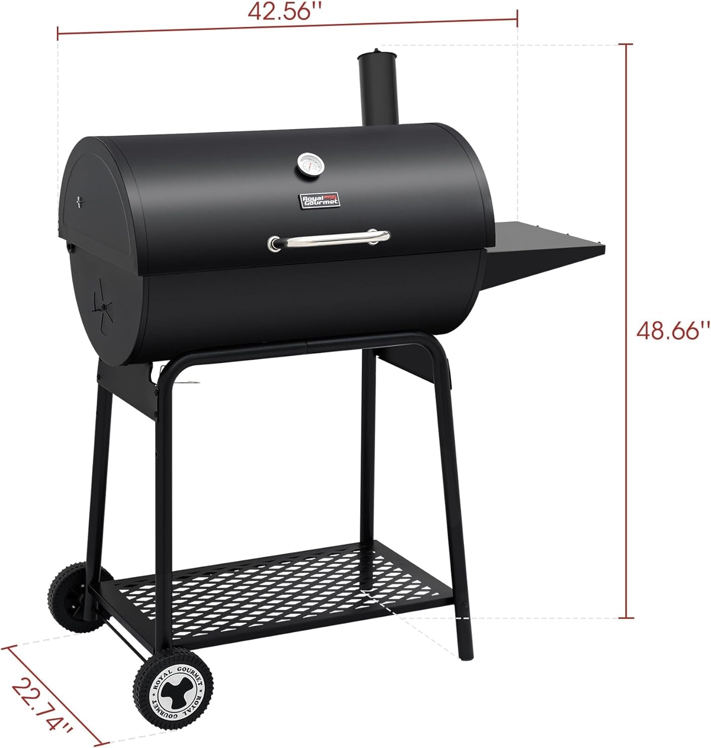 CC1830 30 Inch Barrel Charcoal Grill with Side Table, Outdoor BBQ