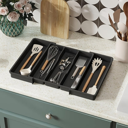 5-Compartment Expandable Utensil Organizer - Plastic, Foldable Kitchen