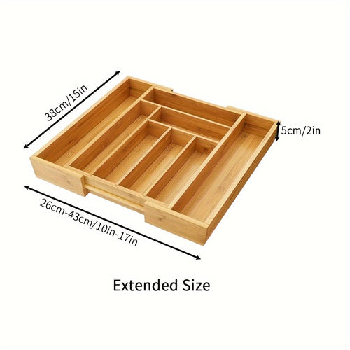 Premium Bamboo Kitchen Drawer Organizer - Expandable Cutlery & Utensil