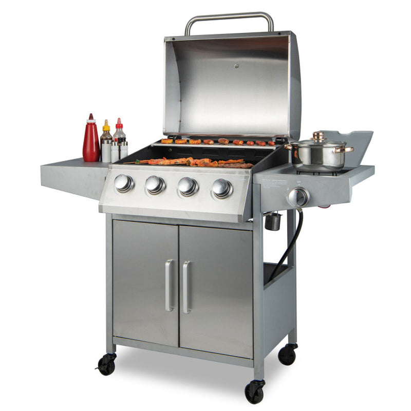 5-Burner Propane Gas Grill with Side Burner and 2 Prep Tables